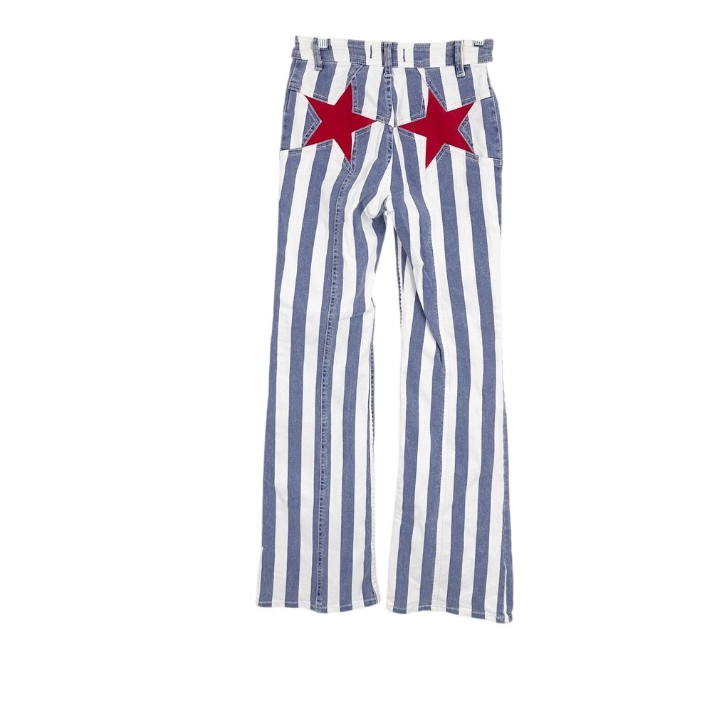 Free People We The Free Firecracker Flare Jeans Stripe Red Star Blue White 25 - Picture 3 of 11